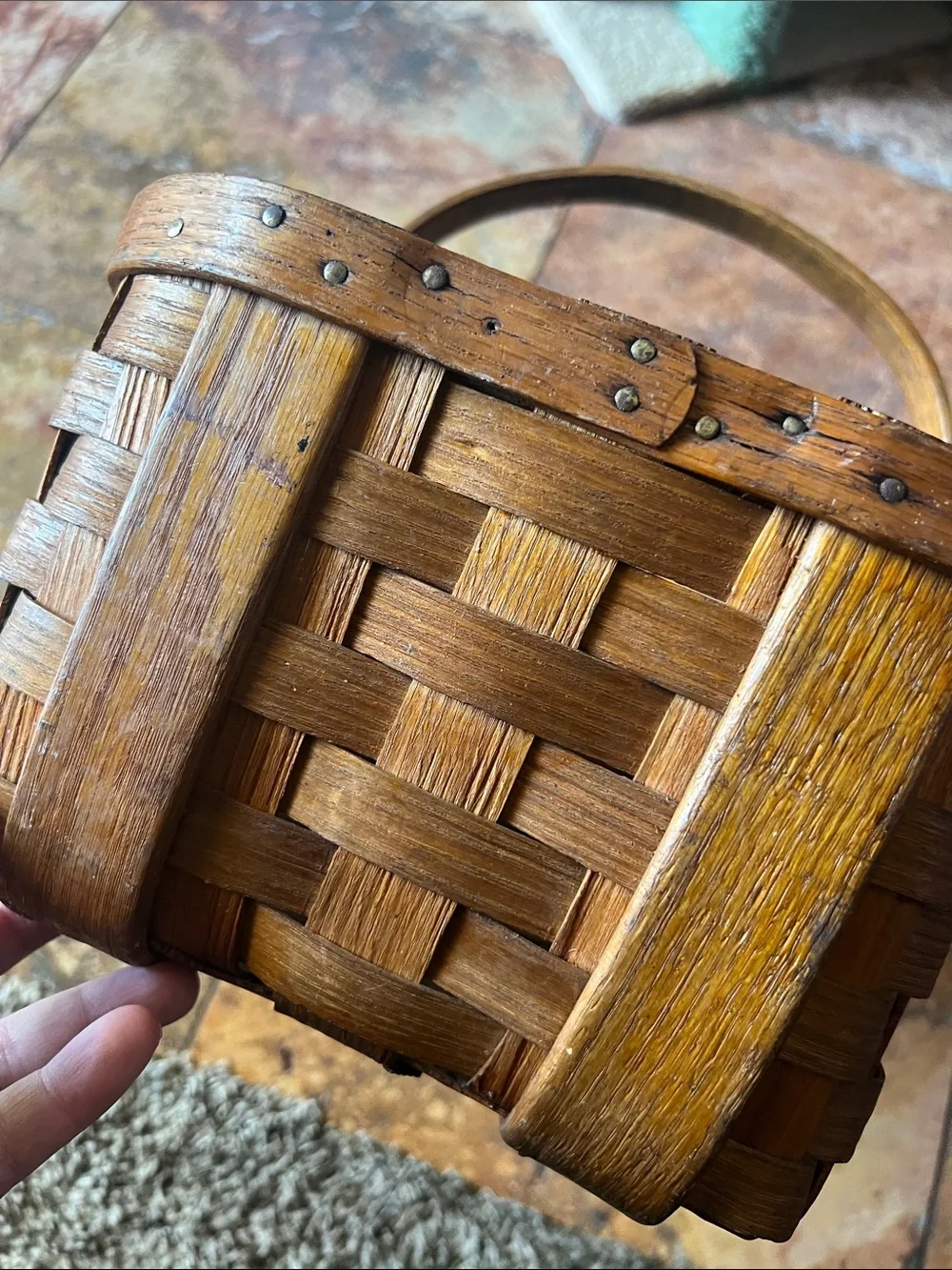 Antique farmhouse Brown Picnic Basket - handmade
